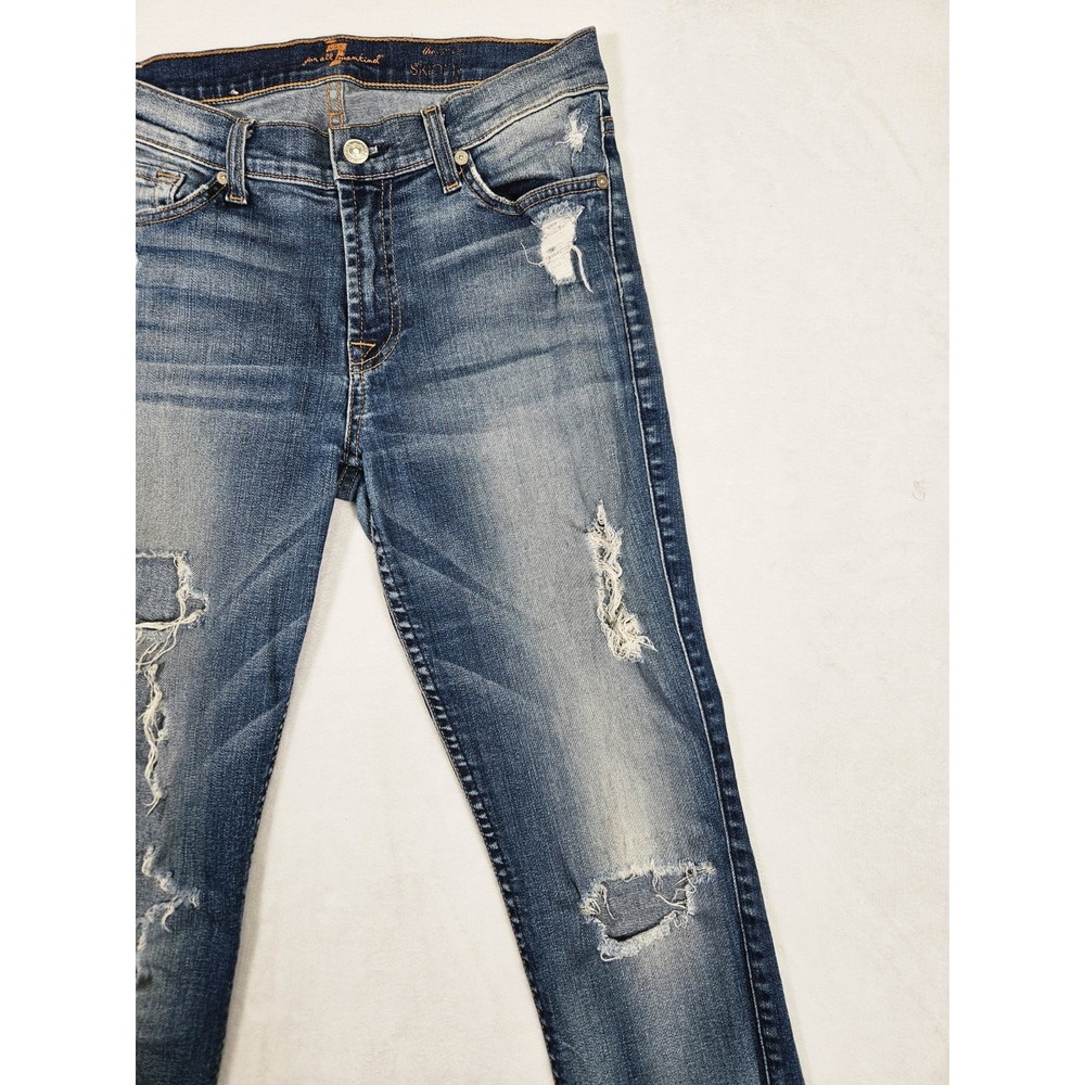 7 For All Mankind Jeans Womens Size 29 The Skinny Mid Rise‎ Distressed Denim USA - Picture 5 of 11